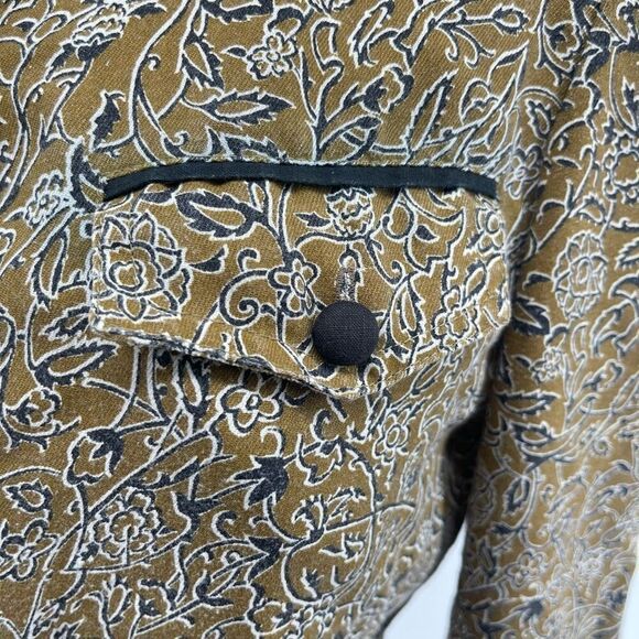 Vintage Olive Green Cropped Shirt Jacket M Floral Paisley Button Front Light - Picture 8 of 16
